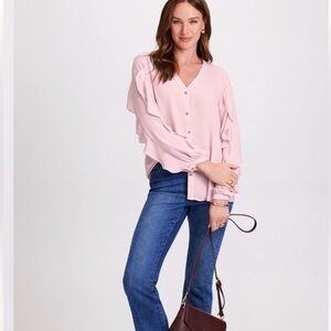 Laura Ruffle Sleeve Button Up Blouse Rose Quartz Pink